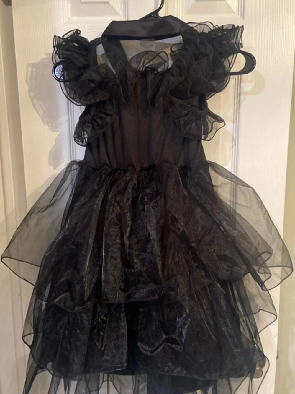 Wednesday Addams Costume Dress Girls Size M Black Ruffle Tulle Halloween Cosplay